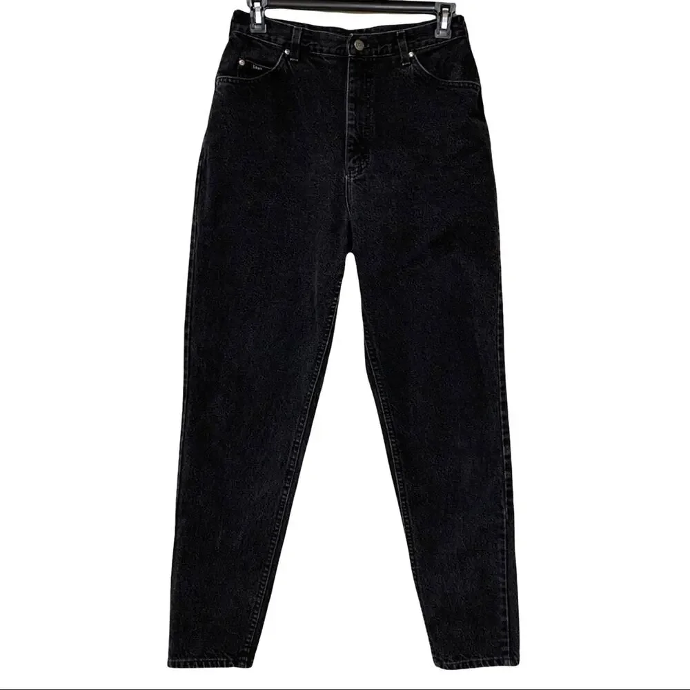 Vintage Lee Jeans 14 Long Black Tapered High Waist Union Made